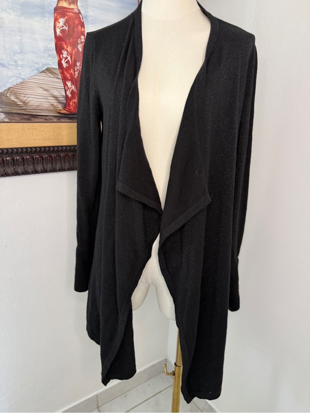 White House Black Market Black Draped Open-Front Cardigan